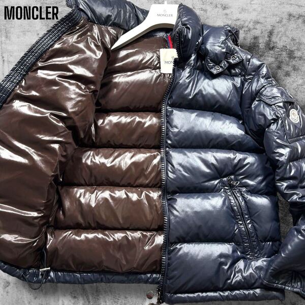 極美品◎ モンクレール マヤ ダウンジャケット ロゴワッペン アウター ネイビー 紺色 MONCLER MAYA 国内正規品 メンズ 1 M相当
