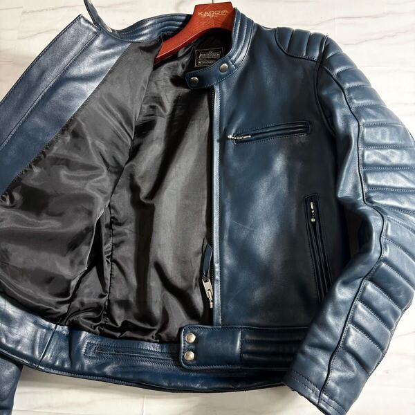 美品/M◎ KADOYA SR-ORIGIN レザージャケット ライダース 蛇腹 本革 牛革 バイクウェア シングル カドヤ メンズ K’S LEATHER ブルー 青系