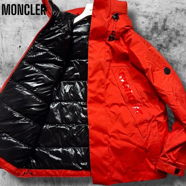極美品/21AW◎ MONCLER DILLIERS ダウンジャケット アウター ラバーロゴ ワッペン 文字ロゴ ナイロン モンクレール 国内正規品 メンズ 赤系