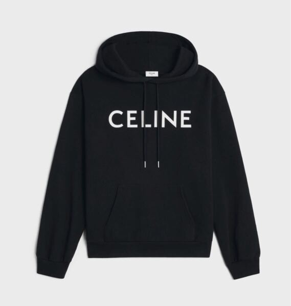 正規 22SS CELINE セリーヌ Hedi Slimane エディスリマン ロゴ プリント プルオーバー フーディー パーカー 黒 XS 2Y321670Q