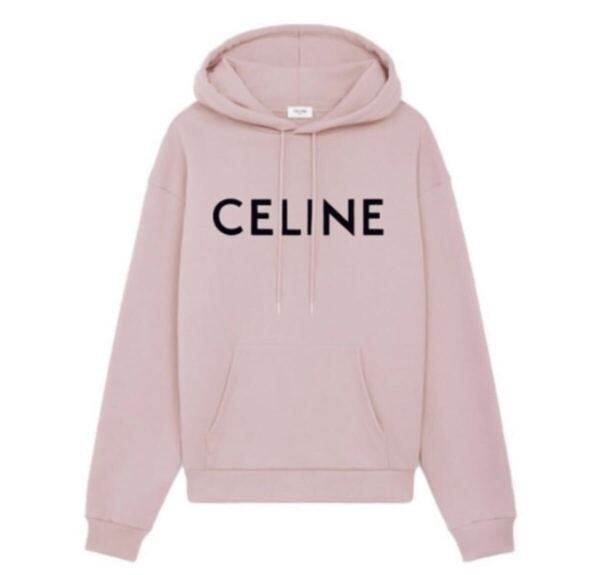 正規 22SS CELINE セリーヌ Hedi Slimane エディスリマン ロゴ プリント プルオーバー フーディー パーカー ライトピンク S 2Y321052H