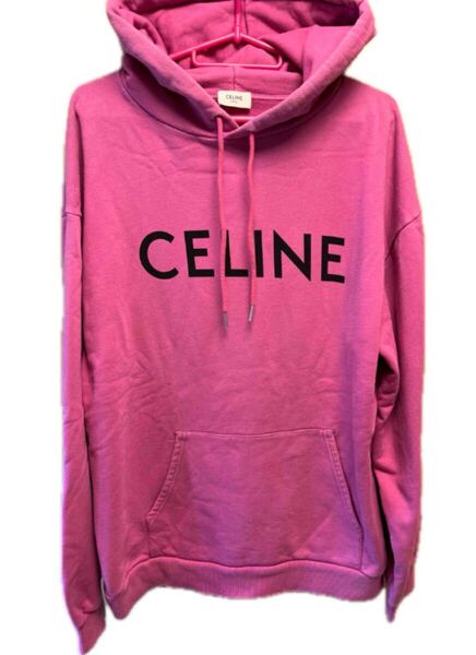 正規 22SS CELINE セリーヌ Loose Hoodie エディスリマン ロゴ プリント プルオーバー フーディー パーカー 紫 パープル XL 2Y321052H