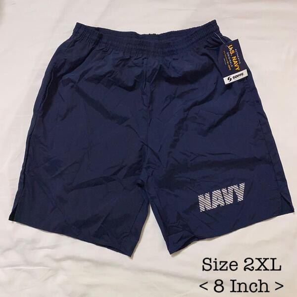 デッドストックSOFFEソフィーUS NAVYトレーニングショーツ2X-LARGEネイビー2XLショートパンツ アメリカ軍ショーツUSA製ナイロン米軍8インチ