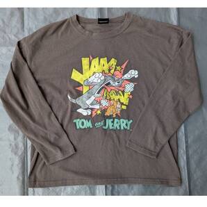 【比較的美品】長袖Tシャツ トムとジェリー サイズ 150 胸囲:70~78 ダークグレー色 男女兼用