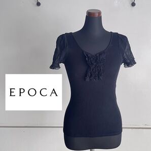 EPOCA ブラック シースルー袖 リブカットソーITL40 Mサイズ D