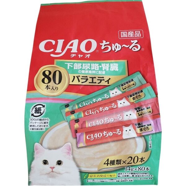 114 いなば CIAOちゅ~る 下部尿路、腎臓の健康維持に配慮バラエティ 合計80本 愛猫用 キャットフード