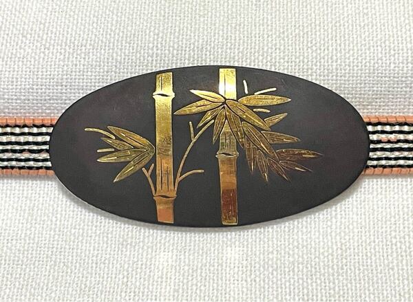 NO.471 帯留め 象嵌 竹 笹の葉 三分紐用(帯留 帯飾り 和装小物)