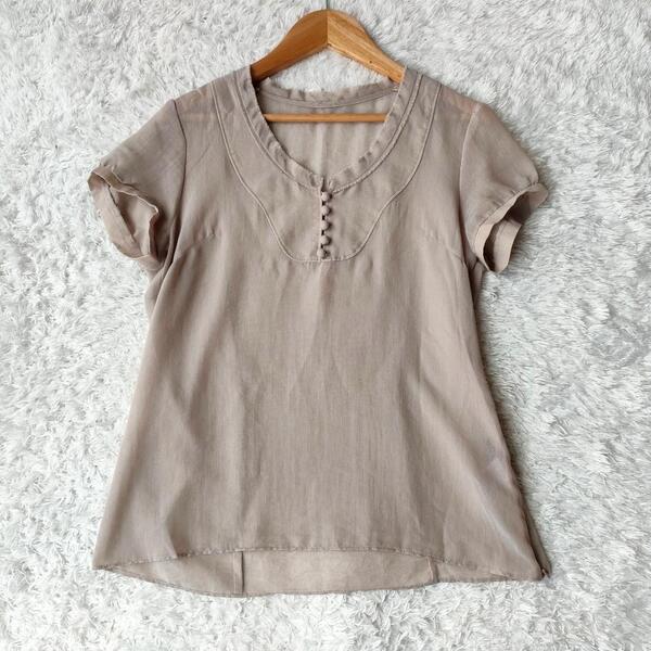 ユナイテッドアローズ UNITED ARROWS シフォン シアー 半袖ブラウス くるみボタン 38 M