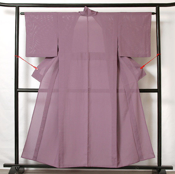 ■7835■ 夏着物 絽 洗える色無地 紅藤色 美品