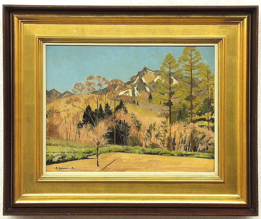 【真作】絵画　文雄銘　油彩6号　戸隠山農家　美情景　逸品　T7 Yahoo!オークション -「戸隠」(油彩) (絵画)の落札相場・落札価格