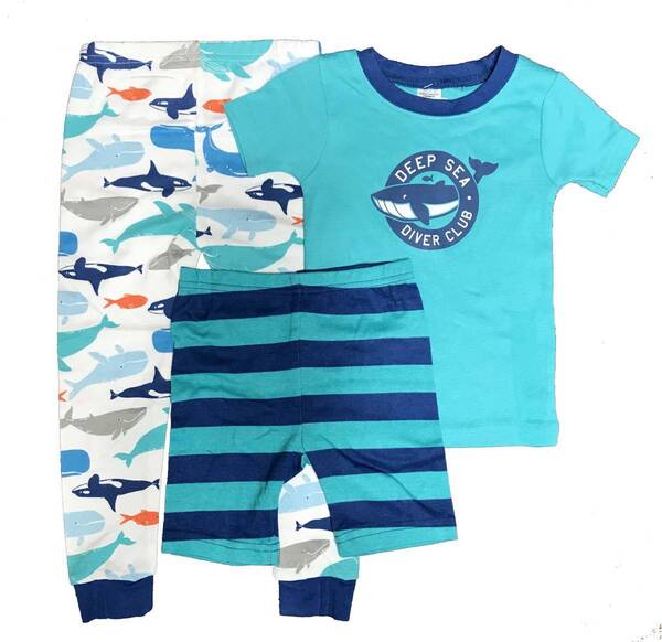 新品 3点セット 90 ★ Carter's カーターズ 半袖 パジャマ 2T 2歳 男の子 ボーイズ 長ズボン 短パン 部屋着 寝間着 キッズ ブルー コットン
