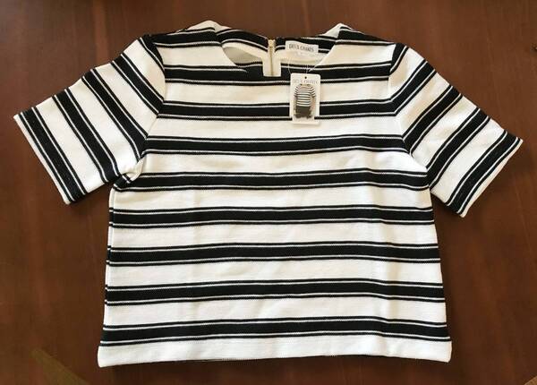 新品 L ★ コストコ Deux Chants レディース カットソー ボーダー トップス ブラック ホワイト シャツ Tシャツ ブラウス 黒 白