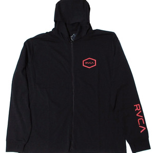 RVCA ルーカ 長袖 ジップ フード ラッシュガード Mサイズ UVプロテクション UPF50 黒赤 ブラック HEX LS SURF HOODIE 2024年夏モデル