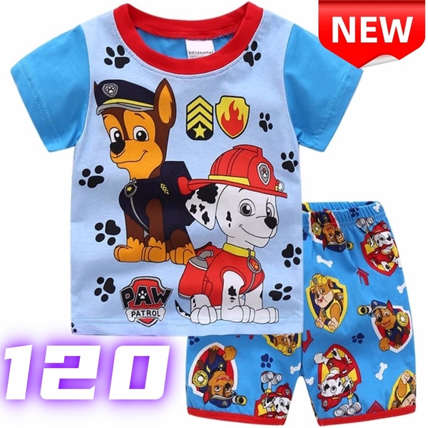 【新品】パウパトロール 子供パジャマ 上下セット 半袖Tシャツ&ショートパンツ 男の子 キッズルームウェア 120cm 春夏秋 部屋着 綿