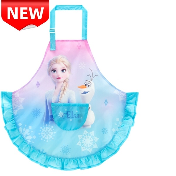 ★新品★アナと雪の女王 エルサ キッズエプロン 子供用 防水加工 お料理 お手伝い 粉遊び 給食当番 保育園 幼稚園 小学生 クッキング