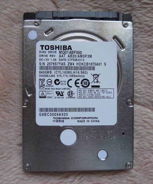 TOSHIBA HDD 500GB 2.5inch SATA 07FEB2015 【中古品】
