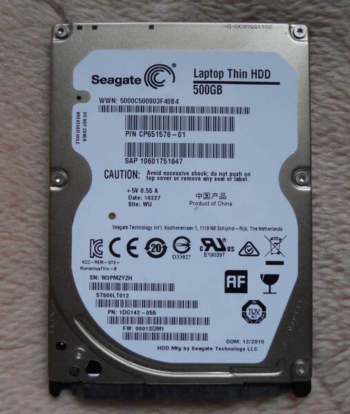 Seagate HDD 500GB 2.5inch SATA 【中古品】