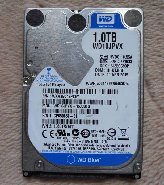 WD HDD 1TB 2.5inch SATA 11APR2015 【中古品】