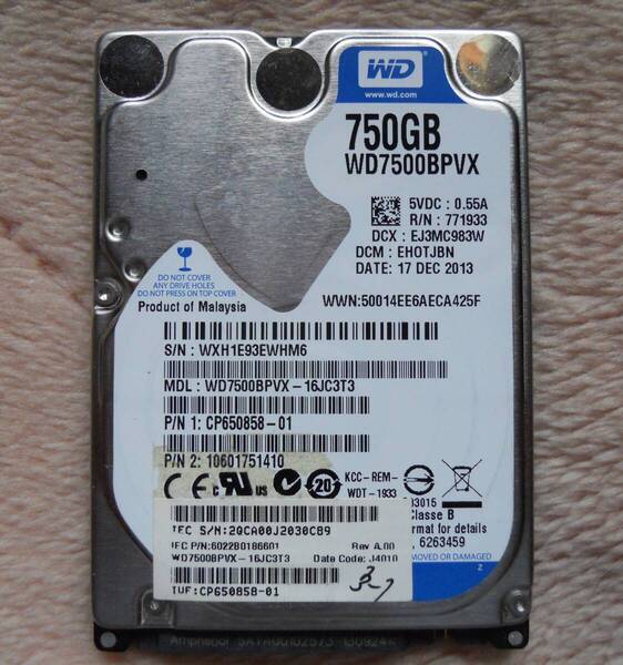 WD HDD 750GB 2.5inch SATA 【中古品】
