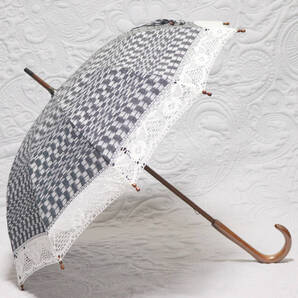 38,500円新品タグ付き【長傘 日傘】重要無形文化財 久留米絣 手括り藍染め 高級日傘 v7238 プレゼントにも最適