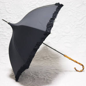 新品【晴雨兼用 長傘】希少!洋風パゴダ型 繊細レースかわず張り高級傘 雨傘 日傘 黒 v7097
