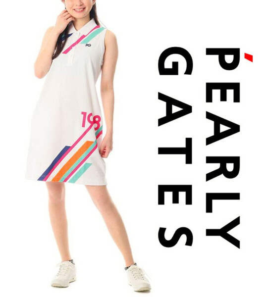 30,800円新品タグ付き【PEARLY GATES パーリーゲイツ】配色ラインノースリーブワンピース 白 1(M) v7220