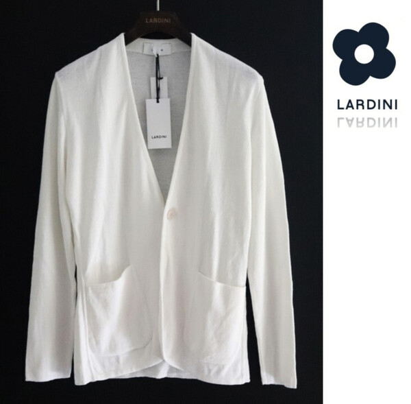 93,500円新品タグ付き【LARDINI ラルディーニ】春夏モデル 麻綿 ノーカラーニットジャケット カーディガン 白 M v6767