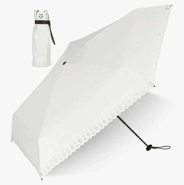 【大特価】日傘 晴雨兼用 軽量 140g UVカット100 遮光 透かし彫り 花柄 かわいい おしゃれ 収納ポーチ付き ホワイト