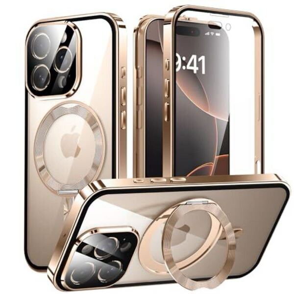 iPhone 16 Pro Max 用 両面 MagSafe対応 ケース 360°回転スタンド アイフォン16プロマックス アルミ