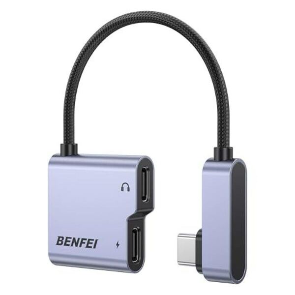 BENFEI 2in1 USB C to USB C イヤホンジャック 変換 タイプc 60W急速充電同時音 通話可能音楽調節 搭