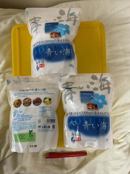値下 海水塩 青い海 500g 3袋 沖縄海水塩 美ら海 仕入除500超10%オマケ 効果説明欄 青い海 賞味期限無 送料負担別1〜4出品 在庫12