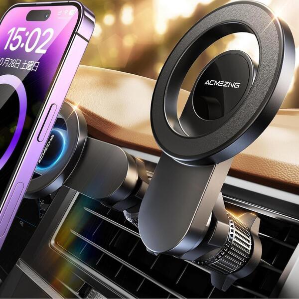 スマホホルダー 車 マグネット エアコン magsafe対応 磁気 スマホスタンド 車載 カー用品 ブラック 吹き出し口 携帯