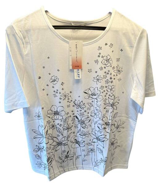 レディース 婦人 Tシャツ 花柄 ホワイト 日本製
