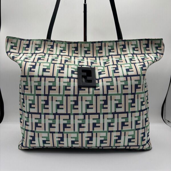 美品 FENDI フェンディ FF柄 ハンドバッグ トートバック グリーン