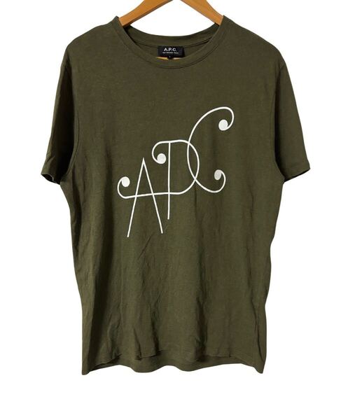 A.P.C. ロゴTシャツ Lサイズ カーキ 麻混 フランスブランド 半袖 A.P.C. Logo T-shirt Khaki L Cotton Linen Blend Tee 半袖