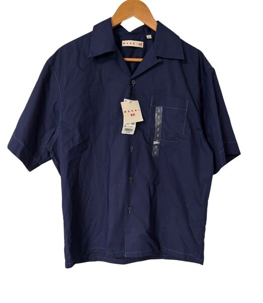 新品 MARNI ユニクロ オーバーサイズシャツ 紺 S 半袖 コットン100% New MARNI Uniqlo Oversized Shirt Navy S Short Sleeve 100% Cotton