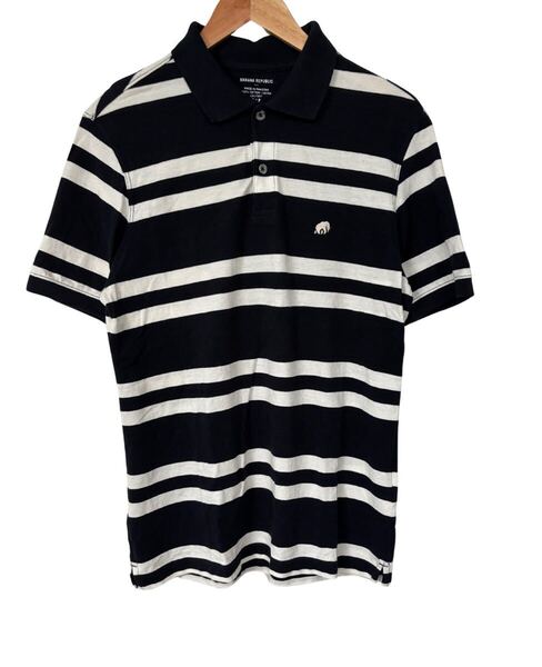 BANANA REPUBLIC 鹿の子ボーダーポロシャツ S 紺×白 コットン100% Piqu Border Polo Shirt S Navy/White 100% Cotton 半袖