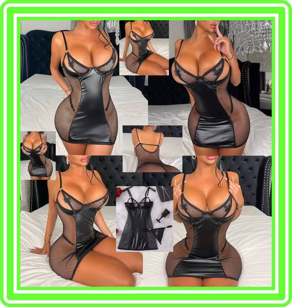 ★超素敵★フェイクレザー&フィッシュネット★アンダーワイヤー★ボディコン★ミニスカ★Tバック★大人可愛いくSexy★K161