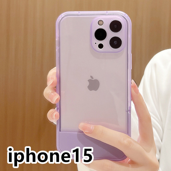 iphone15ケース カーバー TPU 可愛い スタンド付き 紫 軽量 ケース 耐衝撃 661