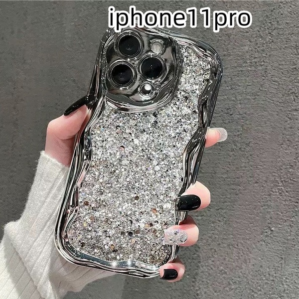 立立 iphone11proケース カーバー キラキラ お洒落 韓国 軽量 ケース 耐衝撃 高品質 シルバーQ1