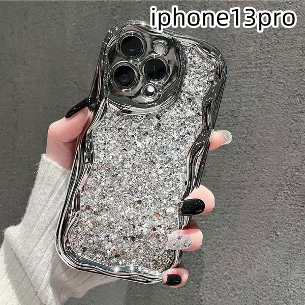 立立 iphone13proケース カーバー キラキラ お洒落 韓国 軽量 ケース 耐衝撃 高品質 シルバーQ1