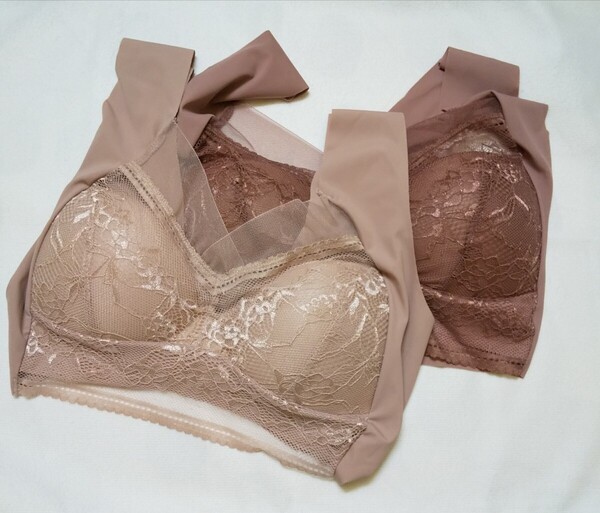 ▼大きいサイズのノンワイヤーブラ2枚★ブラウンとベージュ★XXL(90B、85C、80D、75E)