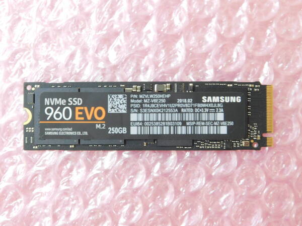 送料無料 SAMSUNG SSD 960 EVO (MZ-V6E250) 250GB NVMe SSD M.2 2280 動作確認済 中古 ( 256GB 240GB )