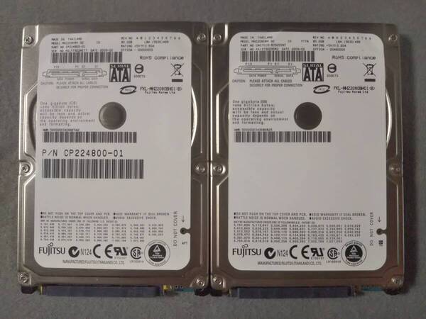 80GB FUJITSU MHZ2080BH 5400回転 SATA300 2.5インチ SATA 二個セット