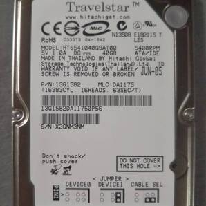 40GB HITACHI HTS541040G9AT00 2.5インチ 9.5mm IDE ⑨ 使用時間少