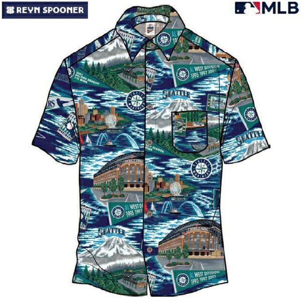 【新品】REYN SPOONER レインスプーナー アロハシャツ MLB メジャーリーグ公式 ベースボール シアトル マリナーズ コットン100% 半袖 2XL