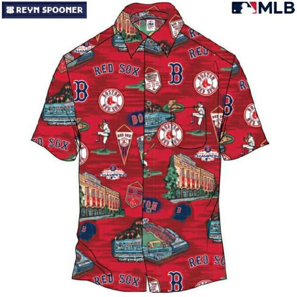 【新品】REYN SPOONER レインスプーナー アロハシャツ MLB メジャーリーグ公式 ベースボール ボストン レッド ソックス コットン 半袖 XL