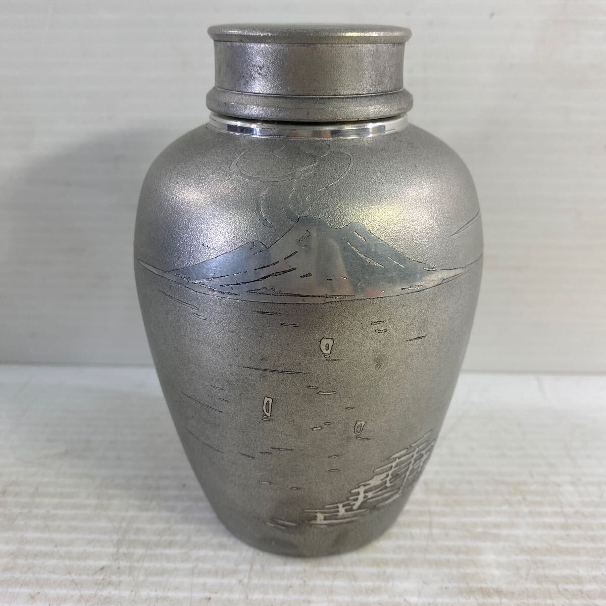 緑屋s□煎茶道具 錫製 茶入 茶壷 茶心壺 高約12cm i9/5-6539/30