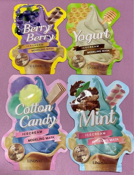 LINDSAY リンゼイ アイスクリーム モデリングマスク【4個セット】・Berry Berry・Yogurt・Cotton Candy・Mint 韓国コスメ パック