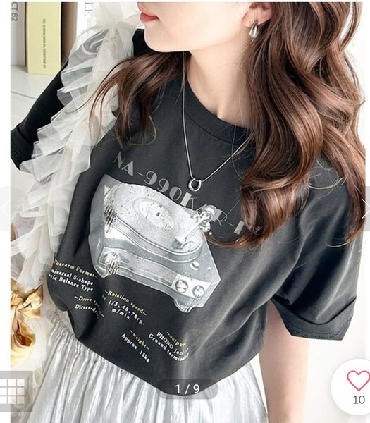クラシカルエルフ 半袖Tシャツ L 目を惹くグラフィックデザイン レコードプレーヤー チャコール 半袖 Tシャツ